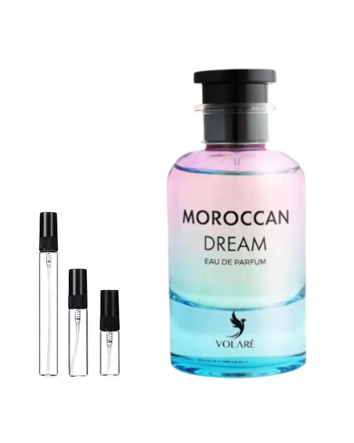 Volare Moroccan Dream sample – decant naast de volle fles ter herkenning